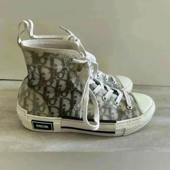 Christian Dior High Top Sneakers Oblique Canvas 40 White/gray - Picture 1 of 16